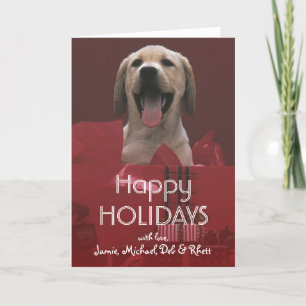 Dog with holiday gifts card