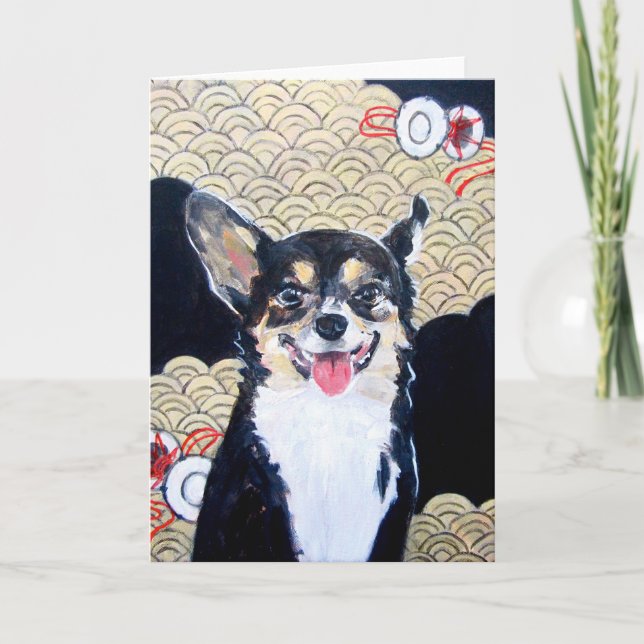 Dog with Kimono Greeting Card (Front)