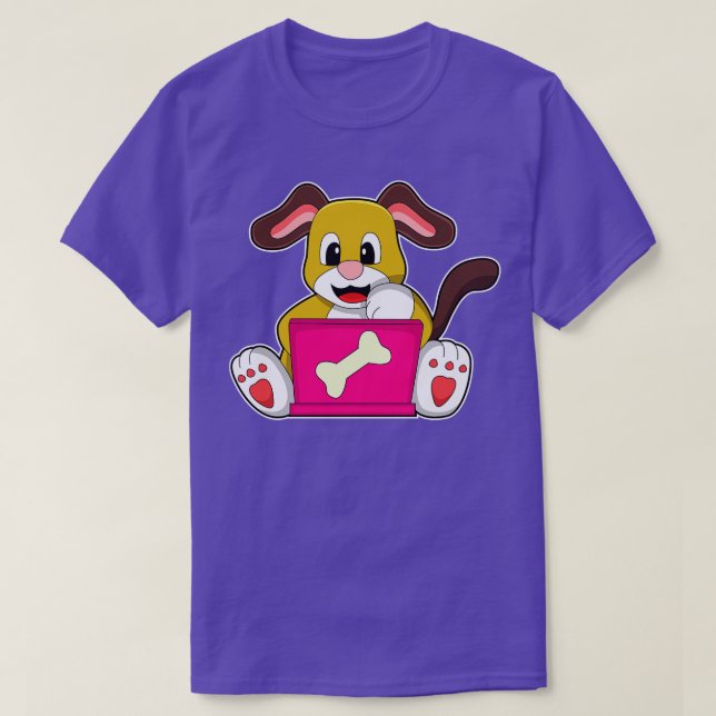 Dog with Laptop T-Shirt (Design Front)