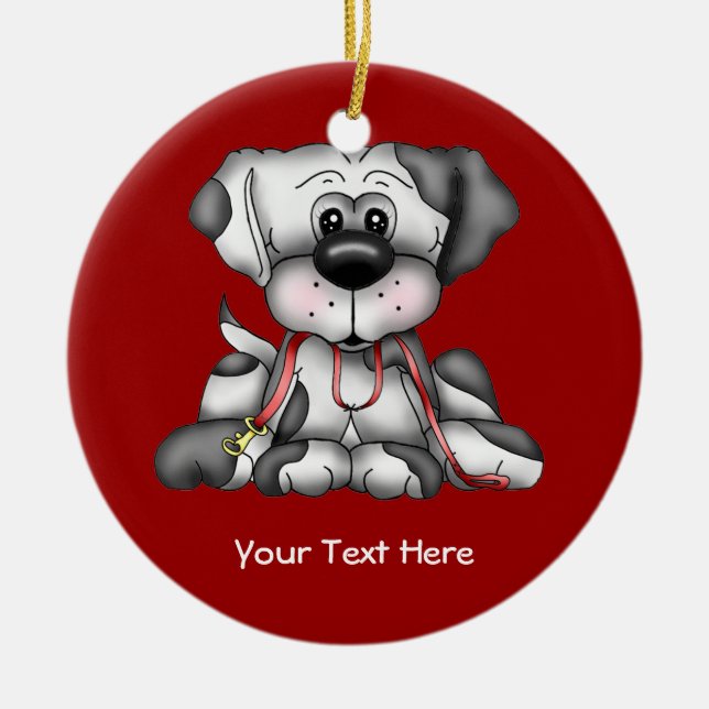Dog With Leash (Customisable) Ceramic Ornament (Front)
