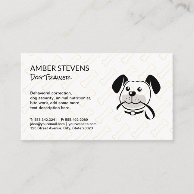 Dog with Leash | Dog Bone Pattern Business Card (Front)