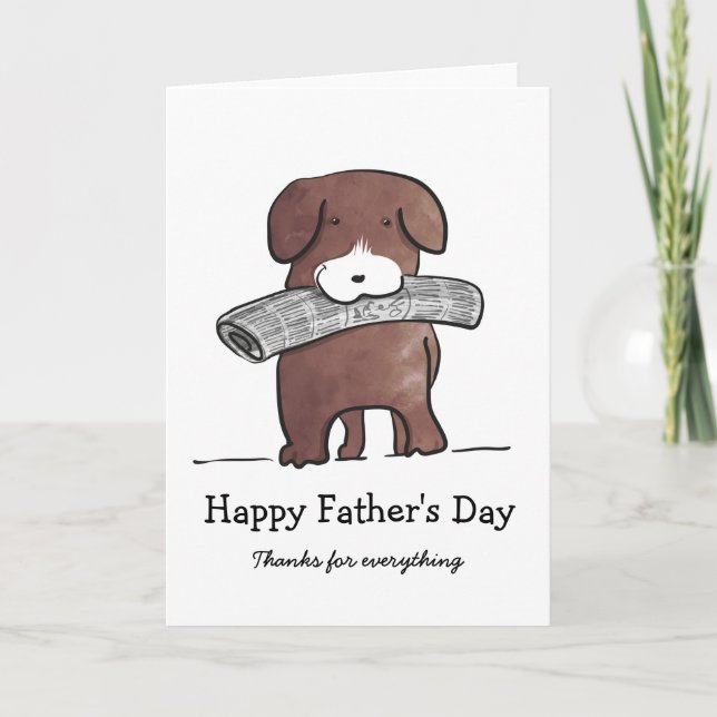 Dog with newspaper Father's Day card (Front)
