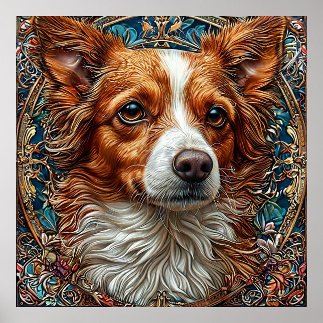 Dog With Ornate Decorative Background Poster (Front)