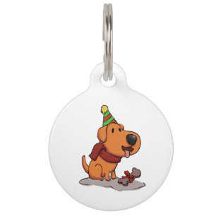 Dog with party hat cartoon   choose back colour pet tag