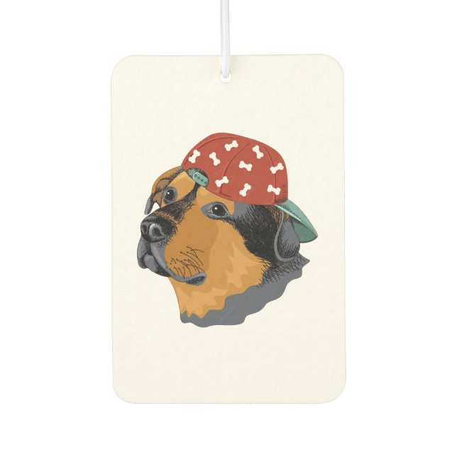 Dog with red cap car air freshener (Front)