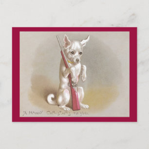 Dog with Rifle Victorian Christmas Holiday Postcard