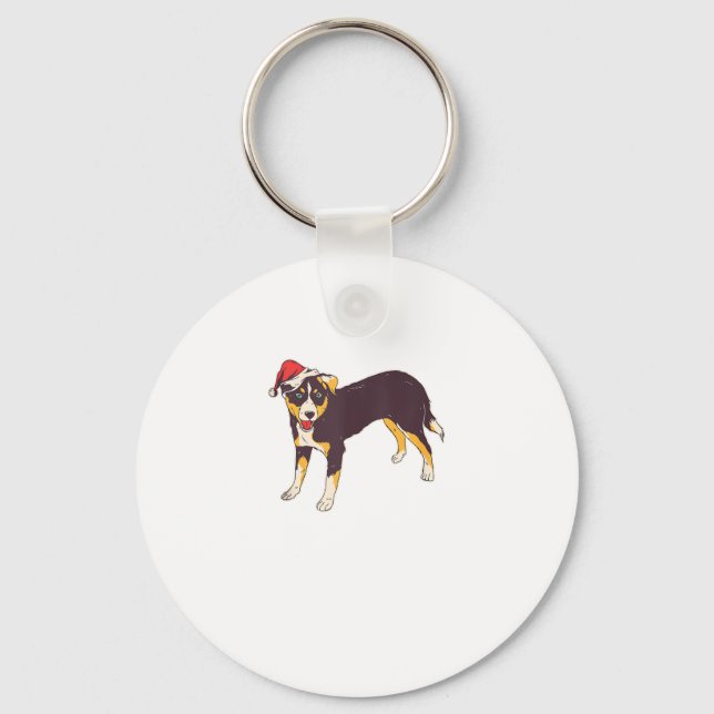 Dog With Santa Hat - Funny Christmas  Key Ring (Front)