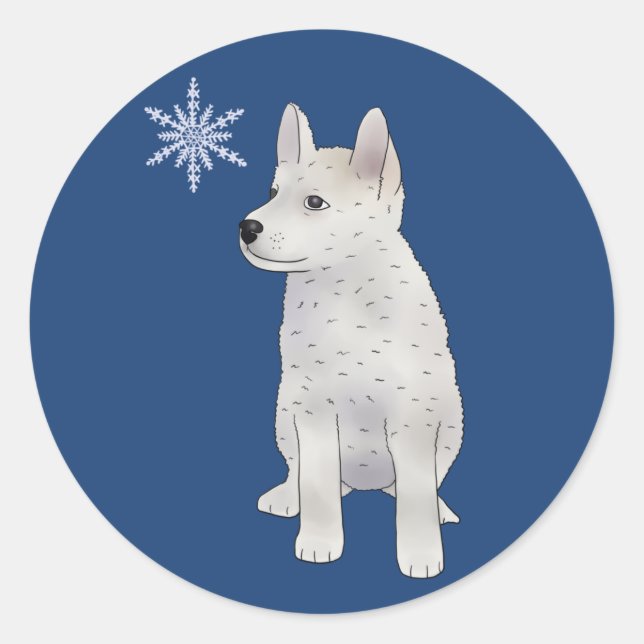 Dog with snowflake classic round sticker (Front)