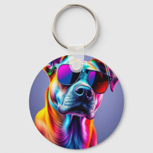 Dog with sunglasses key ring