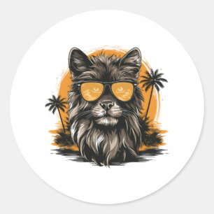 Dog With Sunglasses Retro Beach Classic Round Sticker