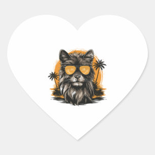 Dog With Sunglasses Retro Beach Heart Sticker