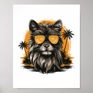 Dog With Sunglasses Retro Beach Poster