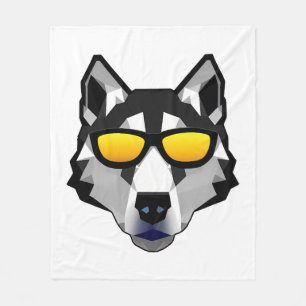 Dog with Sunglasses - Siberian Husky Fleece Blanket