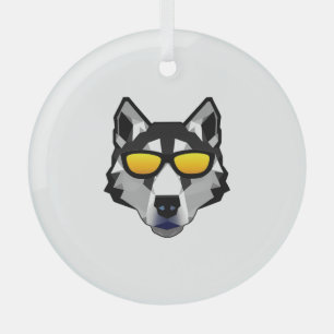 Dog with Sunglasses - Siberian Husky Glass Tree Decoration