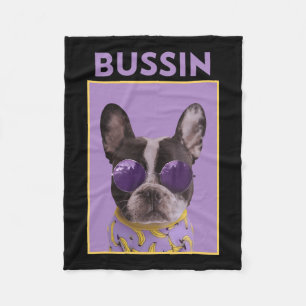 Dog With Sungles Bulldog Bussin Fleece Blanket