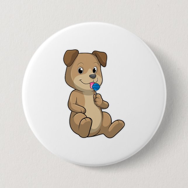Dog with Sweets Lollipop 7.5 Cm Round Badge (Front)