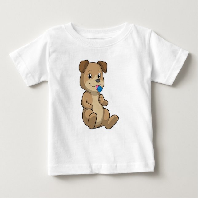 Dog with Sweets Lollipop Baby T-Shirt (Front)