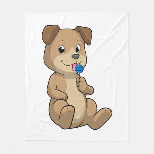 Dog with Sweets Lollipop Fleece Blanket (Front)
