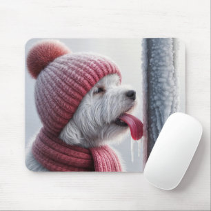 Dog With Tongue On Frozen Pole Mouse Pad
