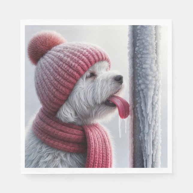 Dog With Tongue On Frozen Pole Napkin (Front)