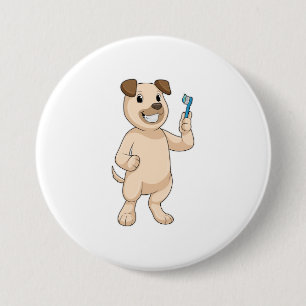 Dog with Toothbrush 7.5 Cm Round Badge