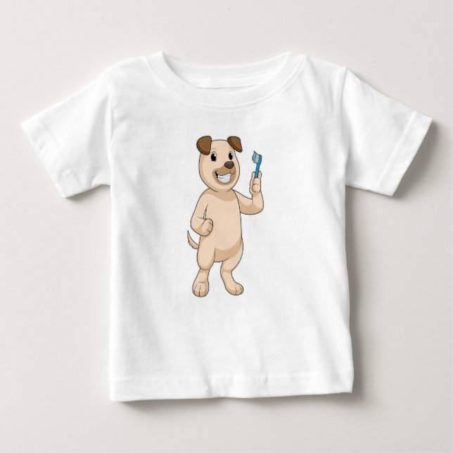 Dog with Toothbrush Baby T-Shirt (Front)