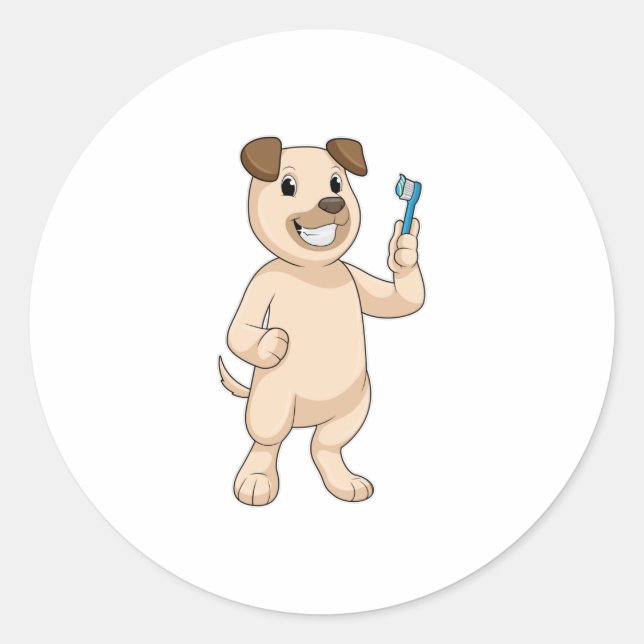 Dog with Toothbrush Classic Round Sticker (Front)