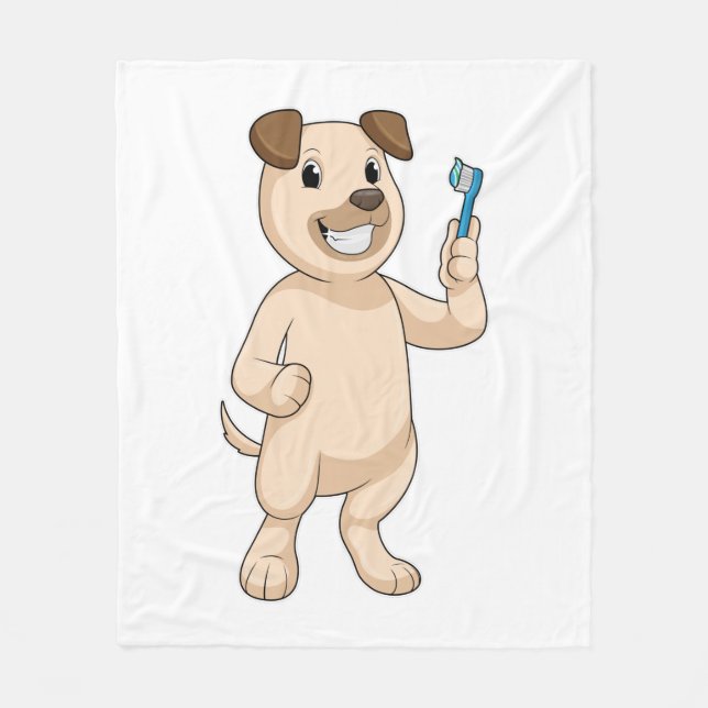 Dog with Toothbrush Fleece Blanket (Front)