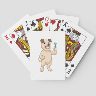 Dog with Toothbrush Playing Cards
