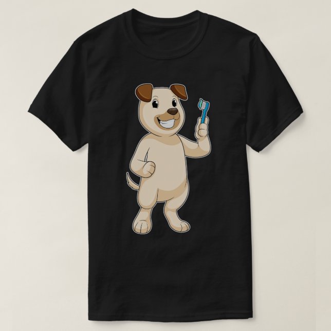 Dog with Toothbrush T-Shirt (Design Front)