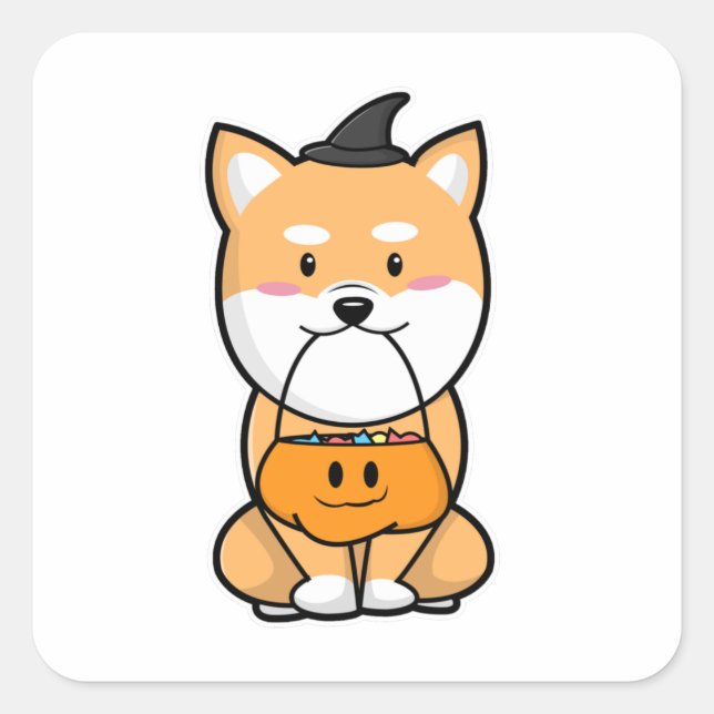Dog with Trick or Treat Square Sticker (Front)