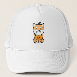 Dog with Trick or Treat Trucker Hat