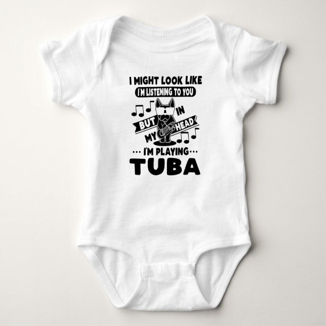 Dog With Tuba Music Tubaist Tubist Tuba Baby Bodysuit (Front)
