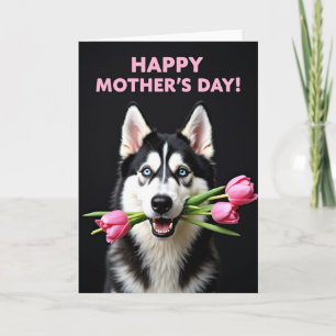 Dog With Tulips Mothers Day Card