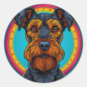 Dog with Vibrant Circular Background Design Classic Round Sticker