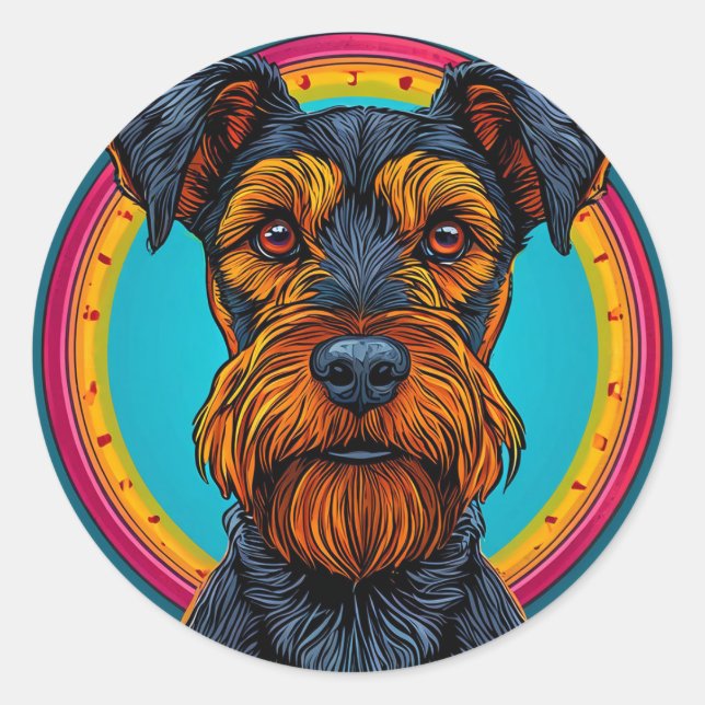 Dog with Vibrant Circular Background Design Classic Round Sticker (Front)