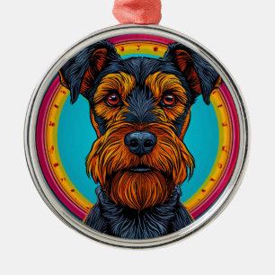Dog with Vibrant Circular Background Design Metal Ornament
