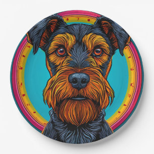 Dog with Vibrant Circular Background Design Paper Plate