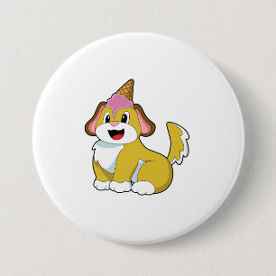 Dog with Waffle ice cream 7.5 Cm Round Badge