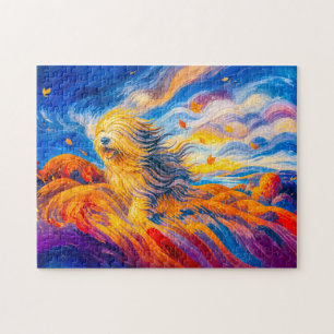 Dog with windblown fur on autumn hill jigsaw puzzle
