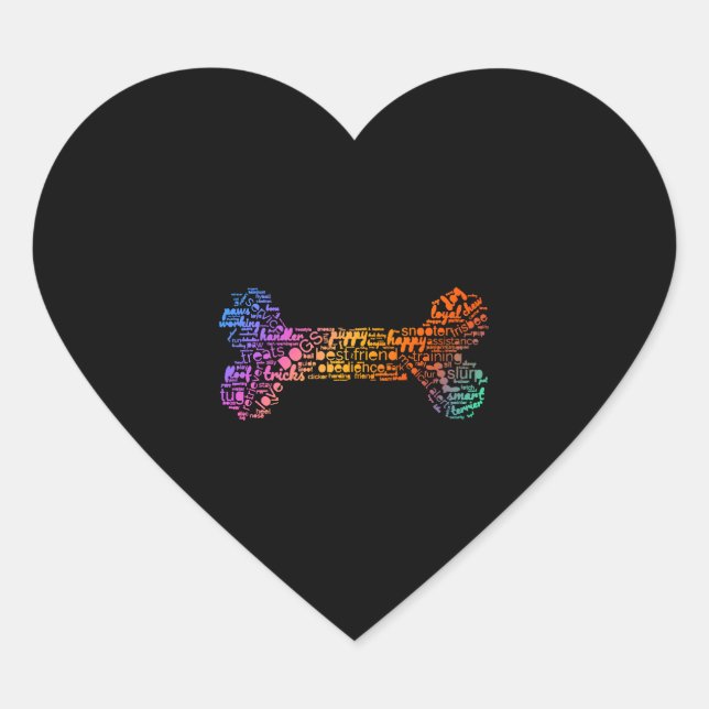 Dog Word Cloud (bone colourful) Heart Sticker (Front)