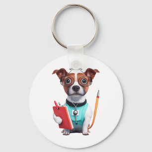 Dog Working as Nurse, Dog Wearing Nurse uniform Key Ring