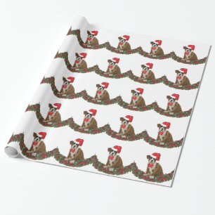 Dog Xmas Boxer Santa Hat Festive Garland Wrapping Paper