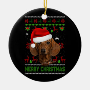 Dog Xmas Dachshund Wearing Santa Hat Ugly Christma Ceramic Ornament