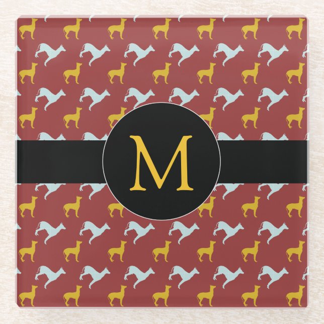 Dog Year 2018 Zodiac Birthday Monogram Glass C Glass Coaster (Front)