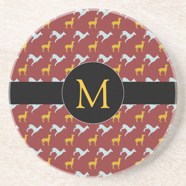 Dog Year 2018 Zodiac Birthday Monogram Sandstone C Coaster (Front)