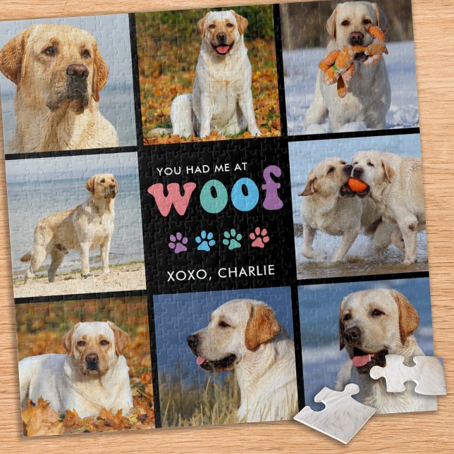 Dog You Had Me WOOF Custom 8 Photo Collage Retro  Jigsaw Puzzle (Creator Uploaded)