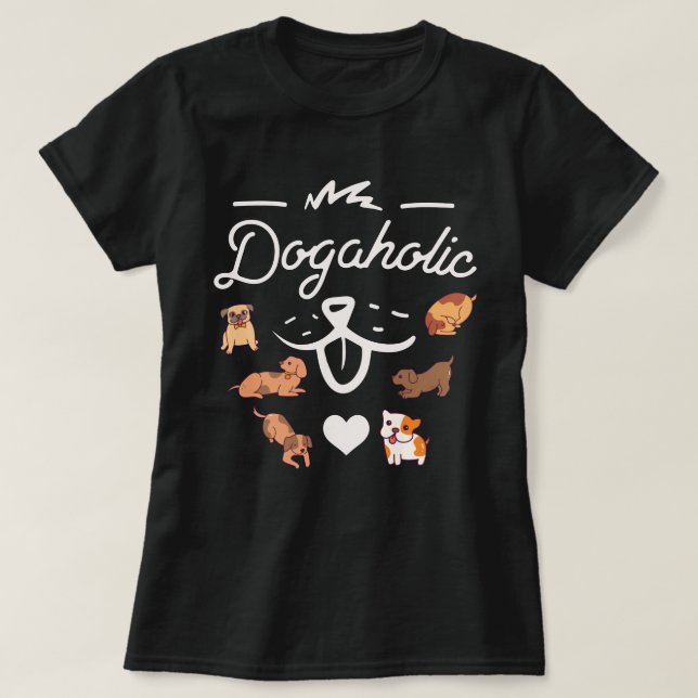 dogaholic T-Shirt | dog lovers purple T-shirt (Design Front)