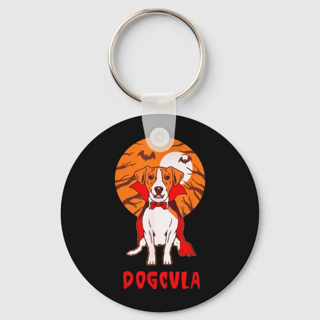 Dogcula Dog Pun Funny Halloween Key Ring (Front)
