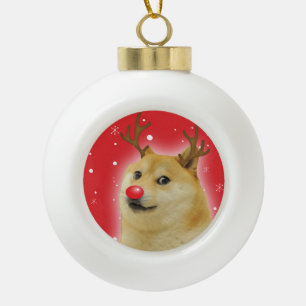 Doge Dogright Doggo Dog Christmas Meme Card red Ceramic Ball Christmas Ornament